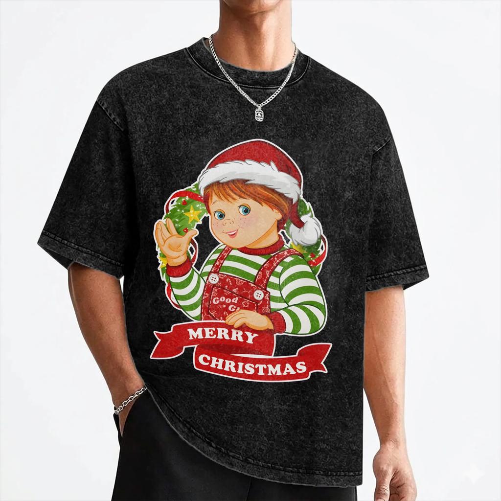 Horror Movie Chuckys T Shirts Washed Cotton High Street T-Shirt Halloween Novelty for Men Women Streetwear Graphic Printed Tees