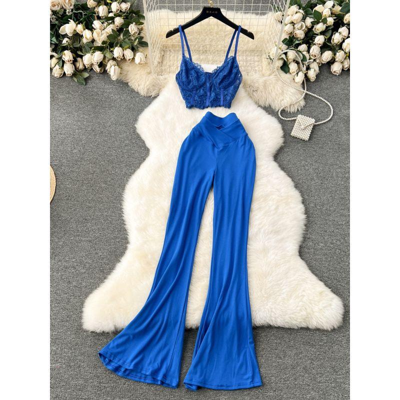 Sexy Wind High Waist Slim Flare Pants Dancing Lace