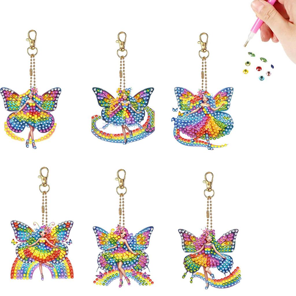 6Pcs DIY Special Shape Diamond Art Painting Keychain Kit Crystal Rhinestone Diamond Mosaic Key Chain Unique Handmade Gift