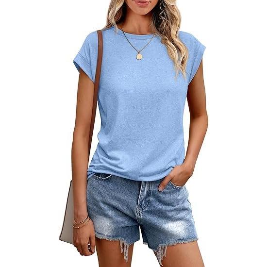 Women Work Casual Fashion Short-sleeved Round Neck Solid Color T-shirt Top