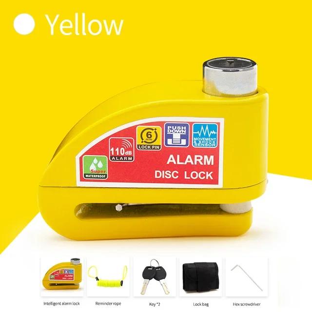 

Мотоциклетный велосипедный замок, сигнализация, защитная защита, навесной замок, диск из алюминиевого сплава, противоугонное напоминание, веревочный замок, сумка, аксессуары для мотоцикла жёлтый