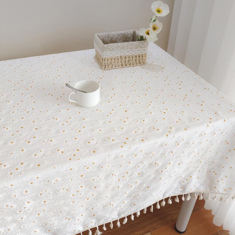 Korean Style Small Daisy Cotton Floral Tablecloth,Tea Table Decoration,Rectangle Table Cover For Kitchen Wedding Dining Room
