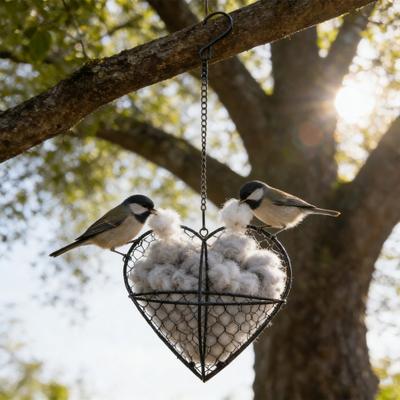 Casuță pentru cuibărit păsări Inimă Metalică Suport pentru Materiale de Cuibărit Păsări Cuibărit Colibri Cutie cuib păsări de exterior pentru păsări sălbatice