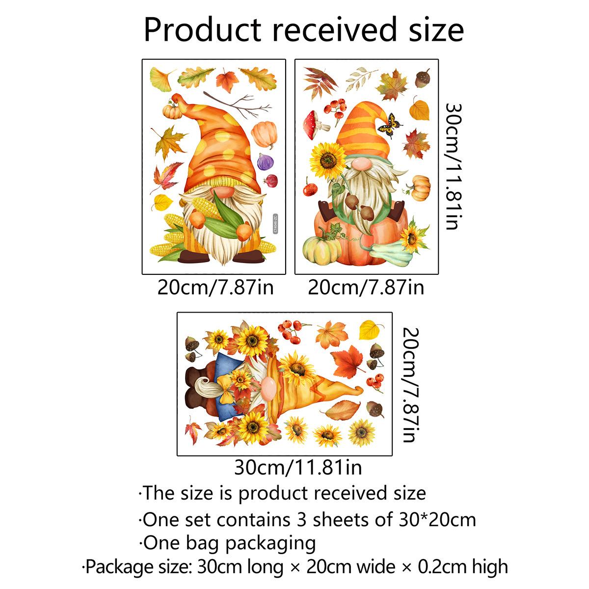

Мультфільм Осінь Кленовий лист Гарбуз Соняшник Наклейка на стіну, Електростатичні скляні наклейки Наклейка на стіну для прикраси дому до Дня подяки та Різдва CT4046ZC 20x30cmx3pcs