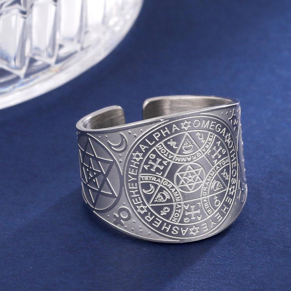 COOLTIME Pentagram Men Ring Stainless Steel Tetragrammaton Amulet Solomon Wiccan Jewelry for Protection