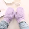 1 Pair Adults Mittens Thickened Stretchy Soft Fuzzy Cozy Cold Resistant Solid Color Windproof Winter Women Gloves for Outdoor