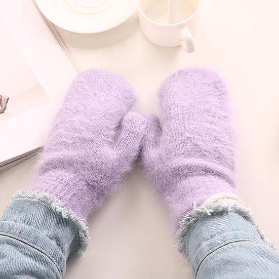 1 Pair Adults Mittens Thickened Stretchy Soft Fuzzy Cozy Cold Resistant Solid Color Windproof Winter Women Gloves for Outdoor