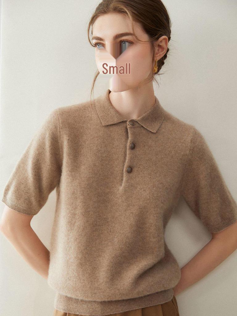 Women's Short Sleeve Soft Cashmere Knit Sweater Vest - Polo Collar, Slimming, Autumn/Winter Base Layer