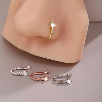 European & American Non-piercing U-shaped Nose Clip: Simple Geometric Design with Inlaid Diamond.
