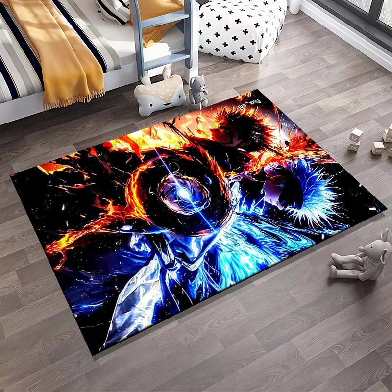 Fiery and icy themed anime-style artwork Non-slip rug suitable for living room and bedroom sofas
