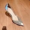 Fashion Spring New Thin Heel Shoes Fashion Pointy Head Shallow Mouth Rhinodrill Butterfly Knot Transparent Belt A Slip-on High Heels