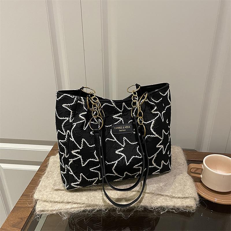 Star Embroidery Shoulder Bags for Women Large Capacity Versatile Ladies Casual Tote Bag College Style Simple Female Handbags