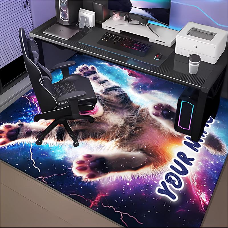 1PC Custom Name Space Kitten Adventure Theme Floor Mat Ideal for Living Room, Game Rooms, Office, Bedroom,Floor Mat Playful Design