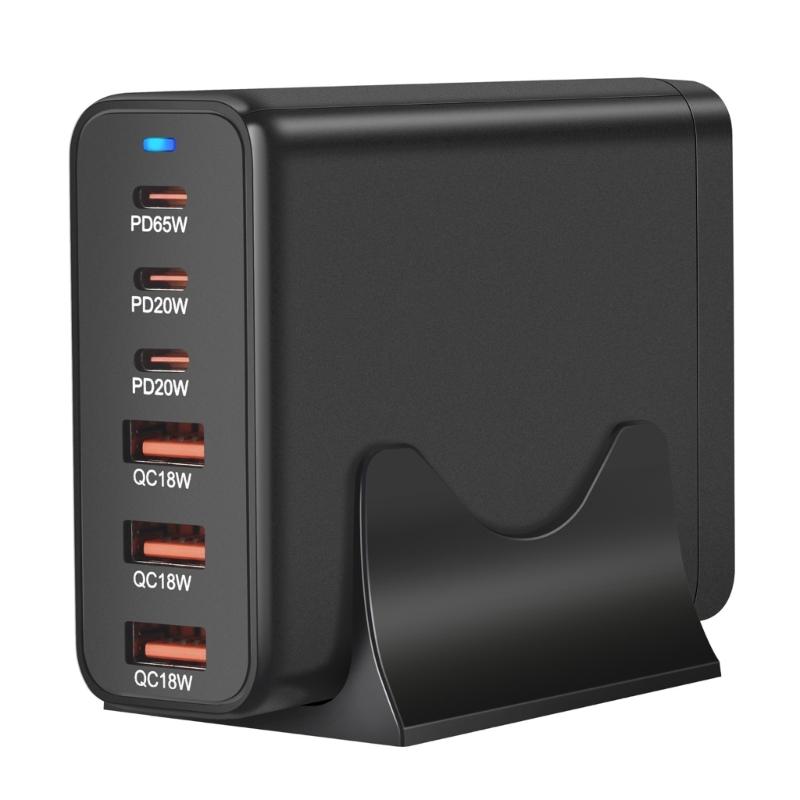 Portable 120W USB Charging Station with 6 Port, 3 Type C PD and 3 USB A for Phones Tablets Simultaneous Device Charging