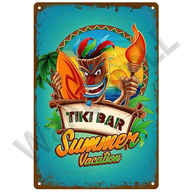 Beach Tin Sign Plaque Metal Summer Sign Metal Plate Wall Decor For Beach Bar House Surf Club Decorative Iron Painting Poster