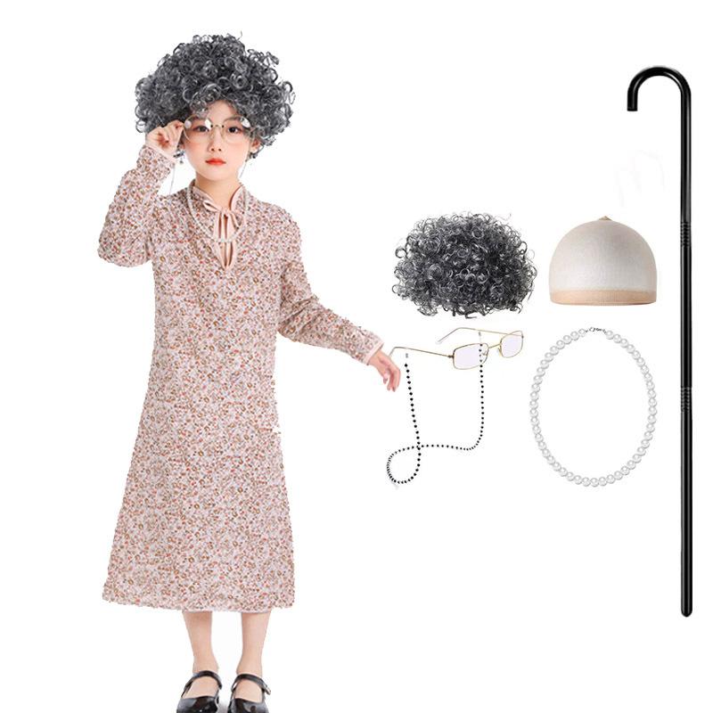 Children's Day Grandmother Wolf Cosplay Grandma Pastoral Floral Dress Stage Drama Performance Costume