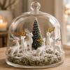 3pcs Christmas Deer Figurines Set Woodland Style Tabletop Decorations with Snowy Tree Holiday Ornaments for Living Room Office Desk Shelf Home Decor