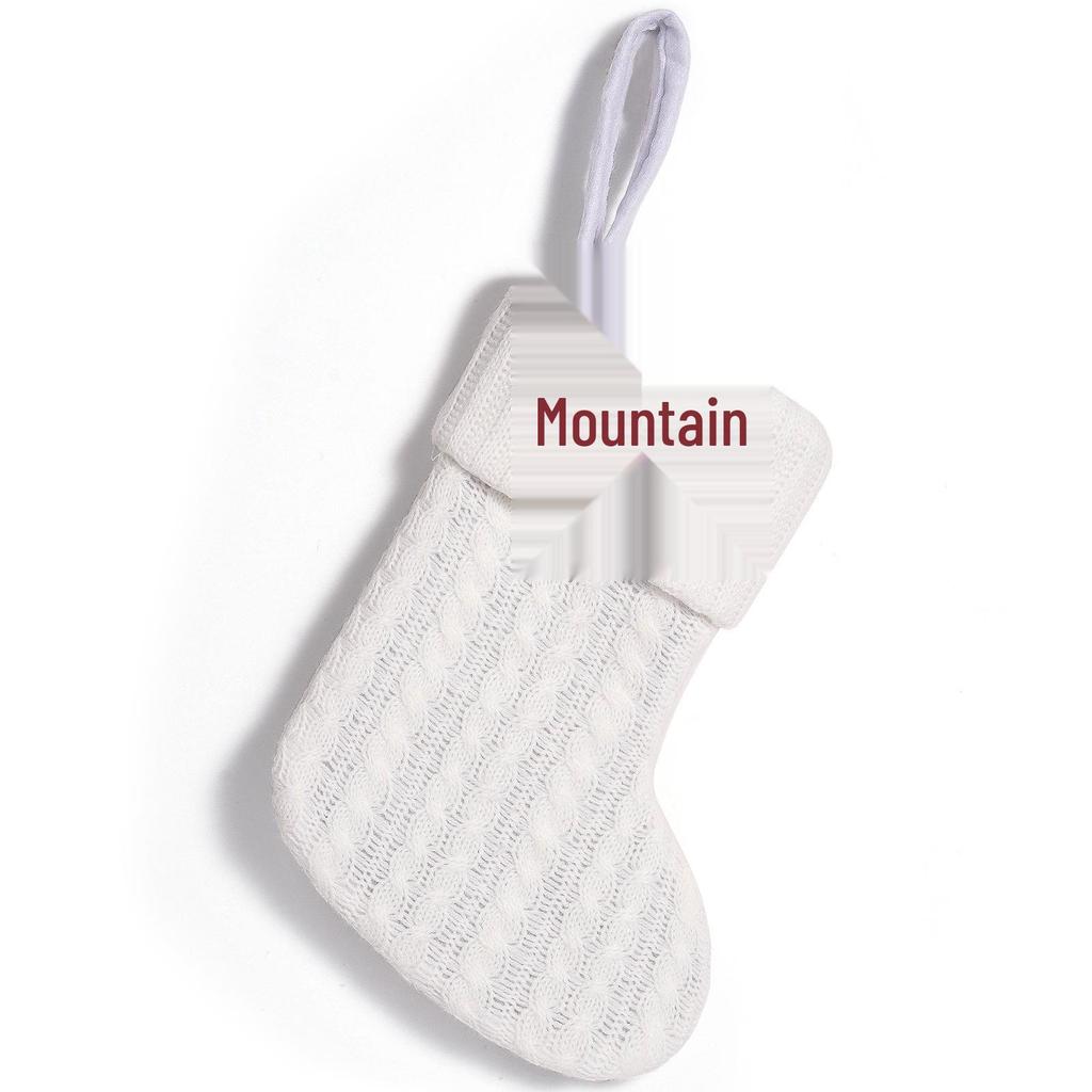 Cross-Border White Knitted Christmas Stocking with Letter Embroidery – Decorative Gift Bag Ornament.