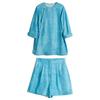 Women's High-End Chinese Style 100% Pure Mulberry Silk Ribbed Jacquard Top & Pants Set