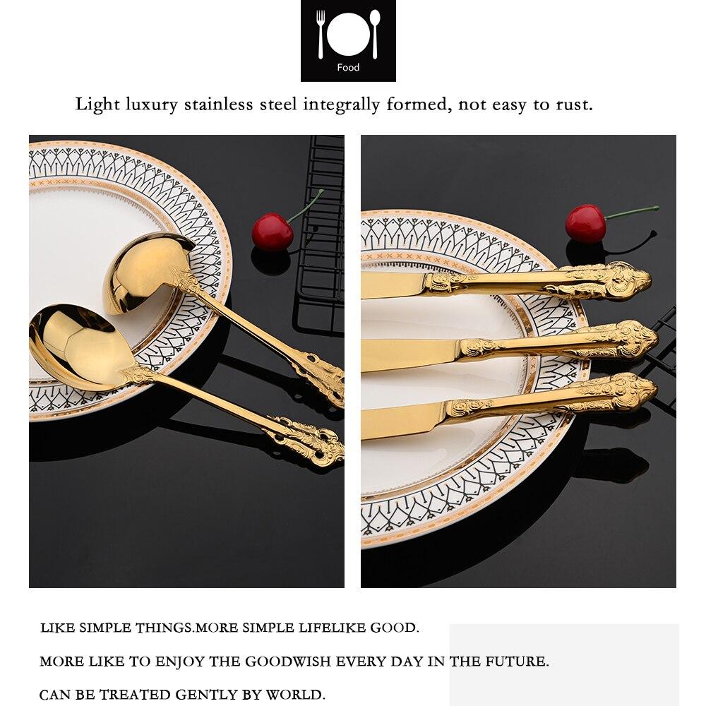 Retro Lyx Guld Silver Servis Vintage Silver 18/10 Rostfritt stål Middagskniv Gaffel Sked Bröllopsbestick Western servisset