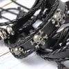 6pcs/set Black Color Punk Style Skulls Stars Handmade Leather Bracelets for Men and Women Personalized Trendy Party Jewelry