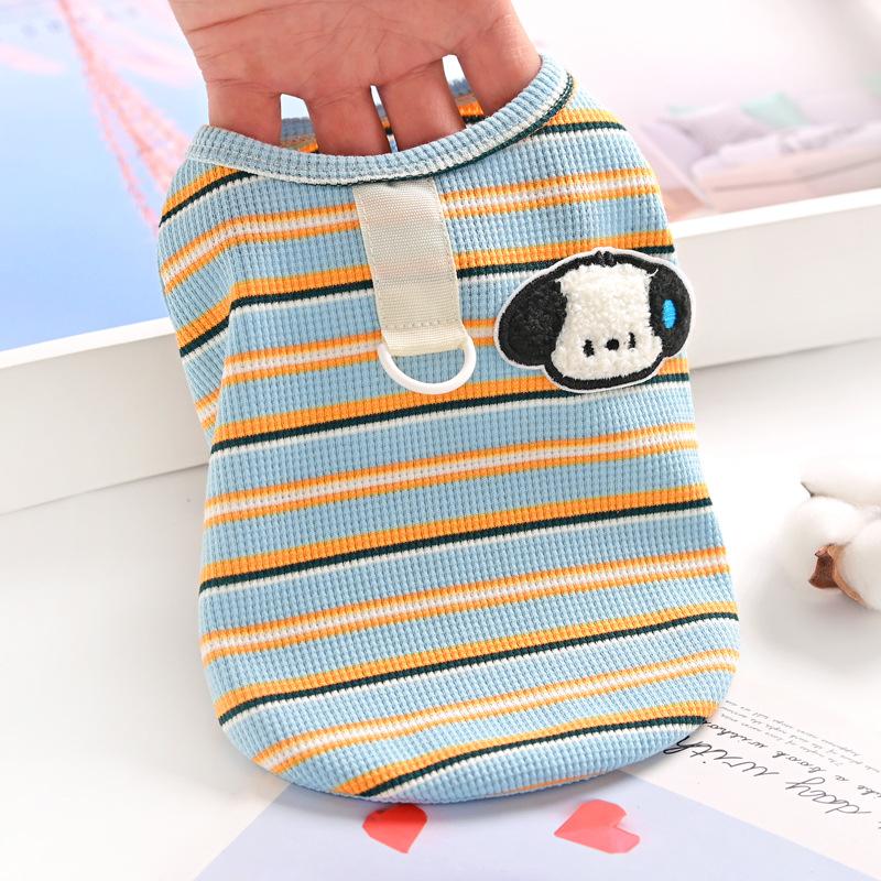 Pet Clothing Cat Vest Striped Teddy Puppy Dog Clothing with Leather Ring Spring Summer