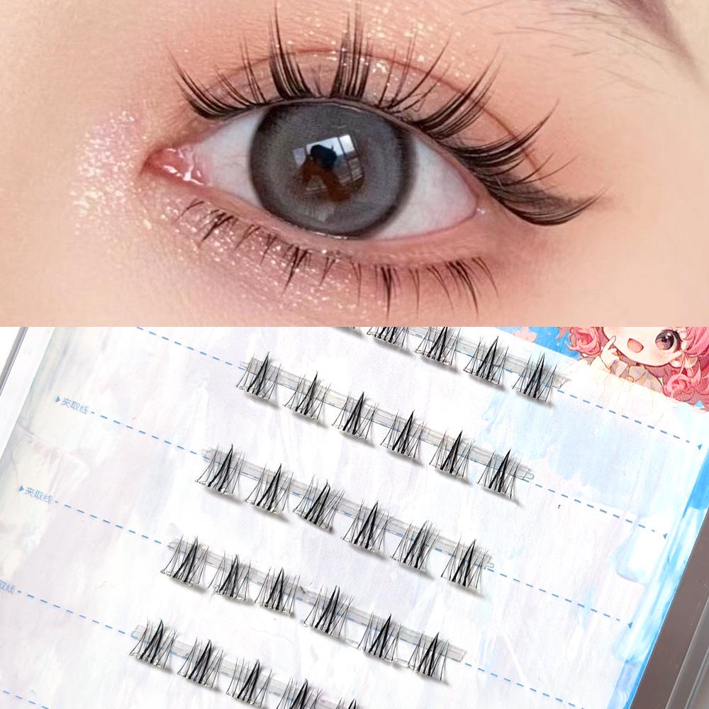 Butterfly Girl Adhesive-Free Sunflower Manga V-Shape Natural False Eyelashes for Halloween Cosplay