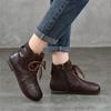 Johnature Genuine Leather Round Toe Flat Short Boots Soft Soled Lace Up Women's Shoes