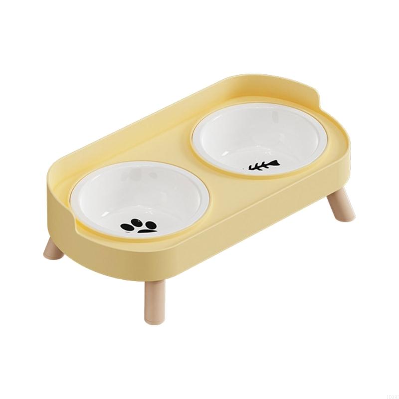Ceramiczna Podwójna Miska Karmnik dla Kotów Psa Podwyższone Naczynia Dla Zwierzęcia Odporne na Ciepło HX6C