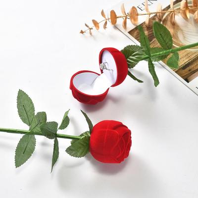 Rose Flower Jewelry Gift Box with Leaves for Rings & Earrings
