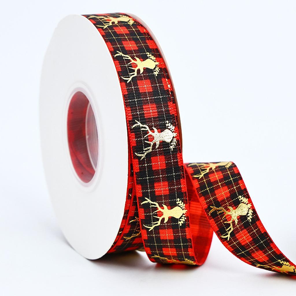 Gold Foil Checkered Christmas Ribbons 25 Yards/roll 2cm Width Assorted Set for Gift Wrapping Holiday Decor DIY Crafts