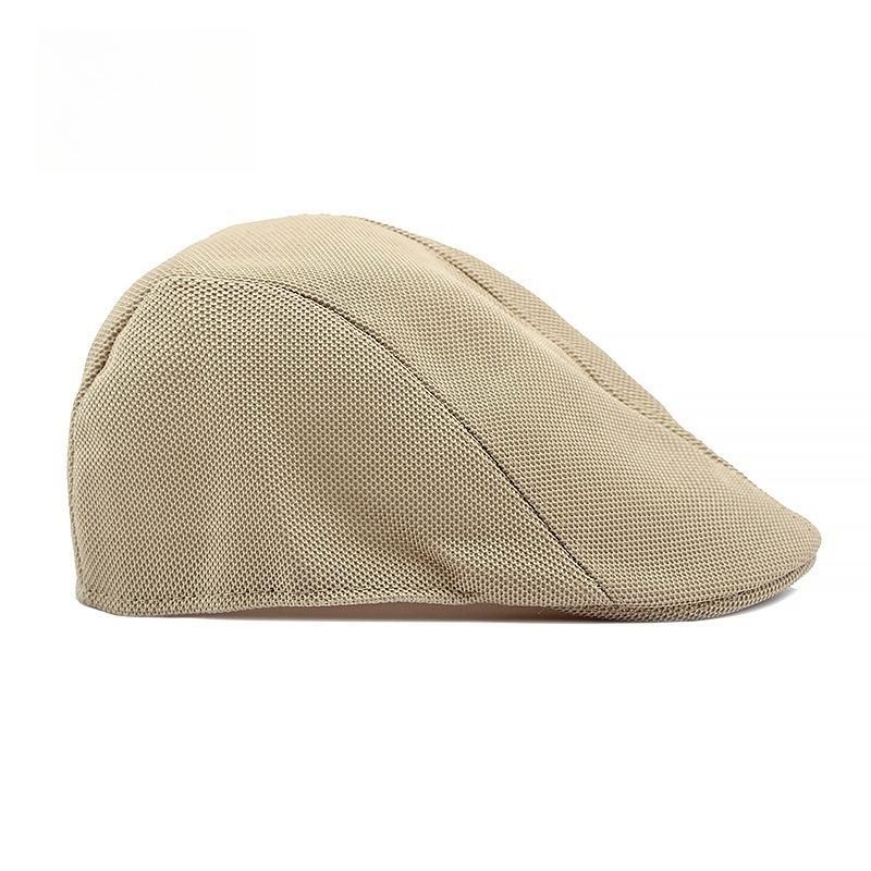 Men Breathable Mesh Flat Cap Summer Sunshade Ivy Cap Lightweight Duckbill Hat Retro Plain Forward Cap for Middle-Aged