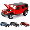1/32 Jeep Wrangler Sahara Diecast Toy Car Model SUV Miniature Free Wheels Doors Openable Sound Light Collection Gift for Boy Kid