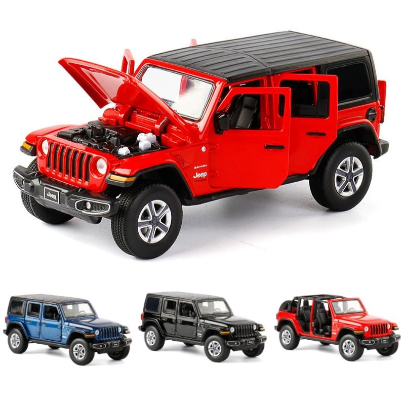 1/32 Jeep Wrangler Sahara Diecast Toy Car Model SUV Miniature Free Wheels Doors Openable Sound Light Collection Gift for Boy Kid