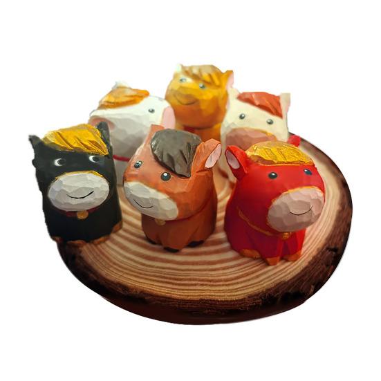 Hand-Carved Small Horse Figurines Craft Wooden Horse Figurine with Base Cute Animal Desktop Decor Gift for Animal Lovers