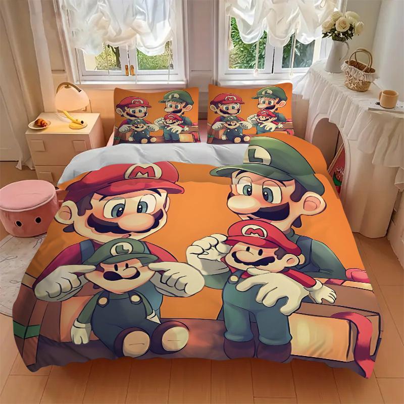3pcs Heartwarming Adventure of Mario and Luigi Quilt Set - Soft and Comfortable Bedroom, Guest Room and Dorm Decor Bedding Set 1 Quilt Cover