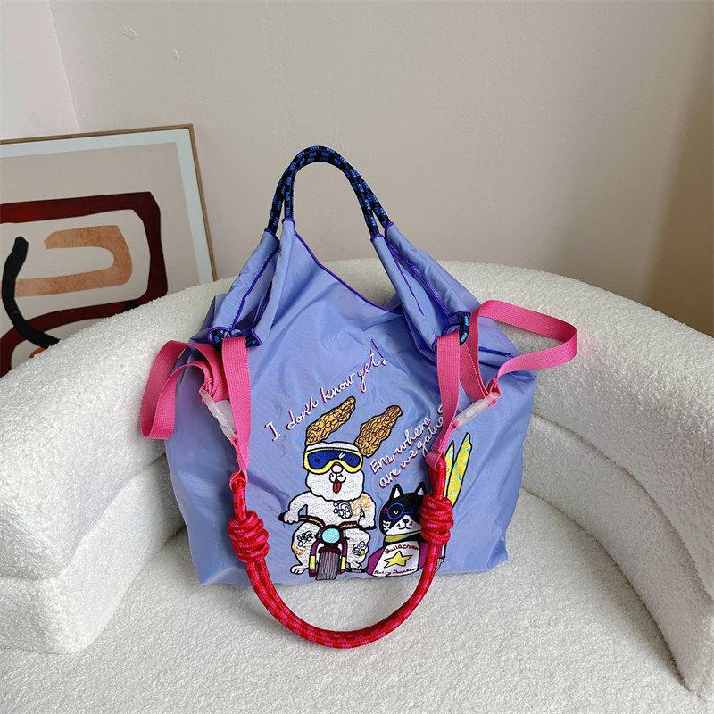 Eco-Friendly Handmade Japanese-Style Embroidered Flower Nylon Tote Bag