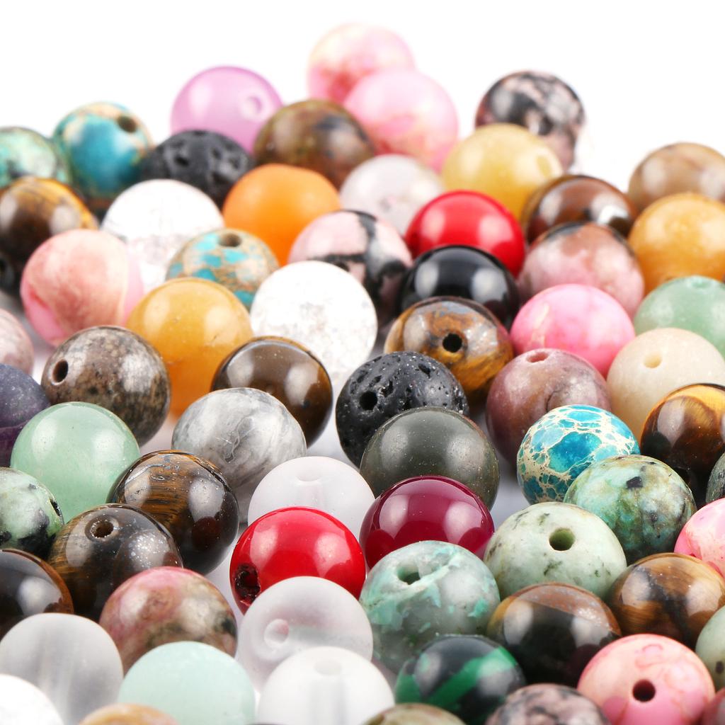 100 Piezas/Paquete Pequeñas Cuentas Redondas de Piedra Natural de Energía con Agujeros, Cristal Curativo Reiki Ágata Jade Gemas Cuentas Sueltas para Fabricación de Joyería Accesorios DIY