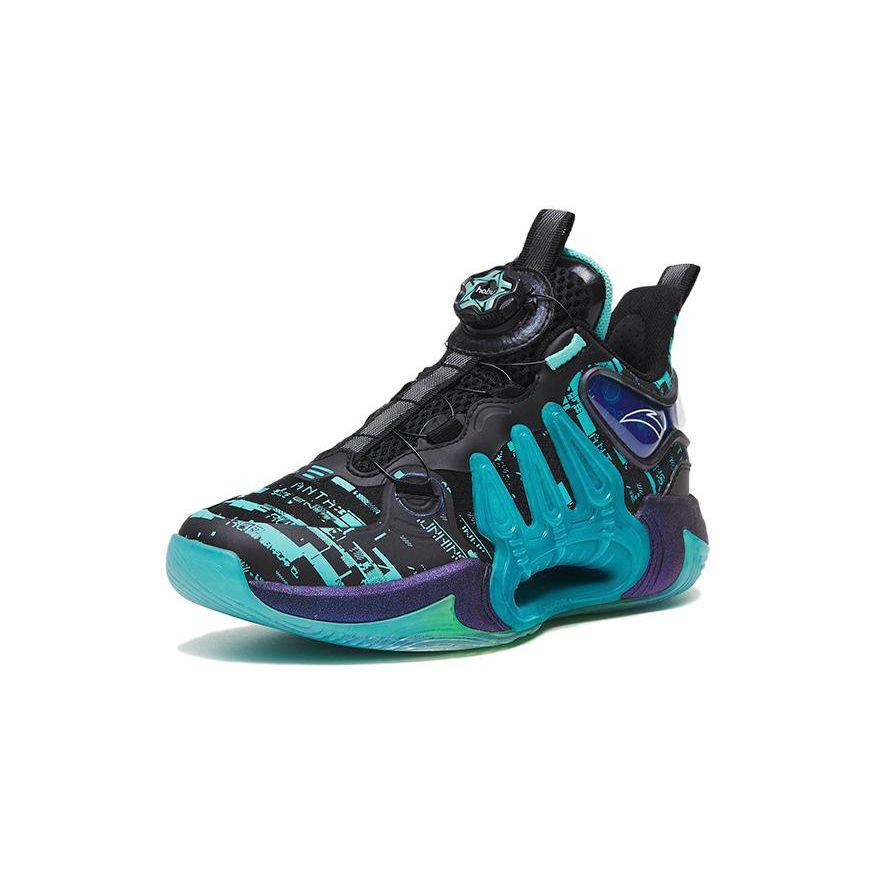 Anta Qingkuang 2 Slip Resistant Durable Low Top Basketball Shoes Kids sneaker Black Blue Green 312311116-1