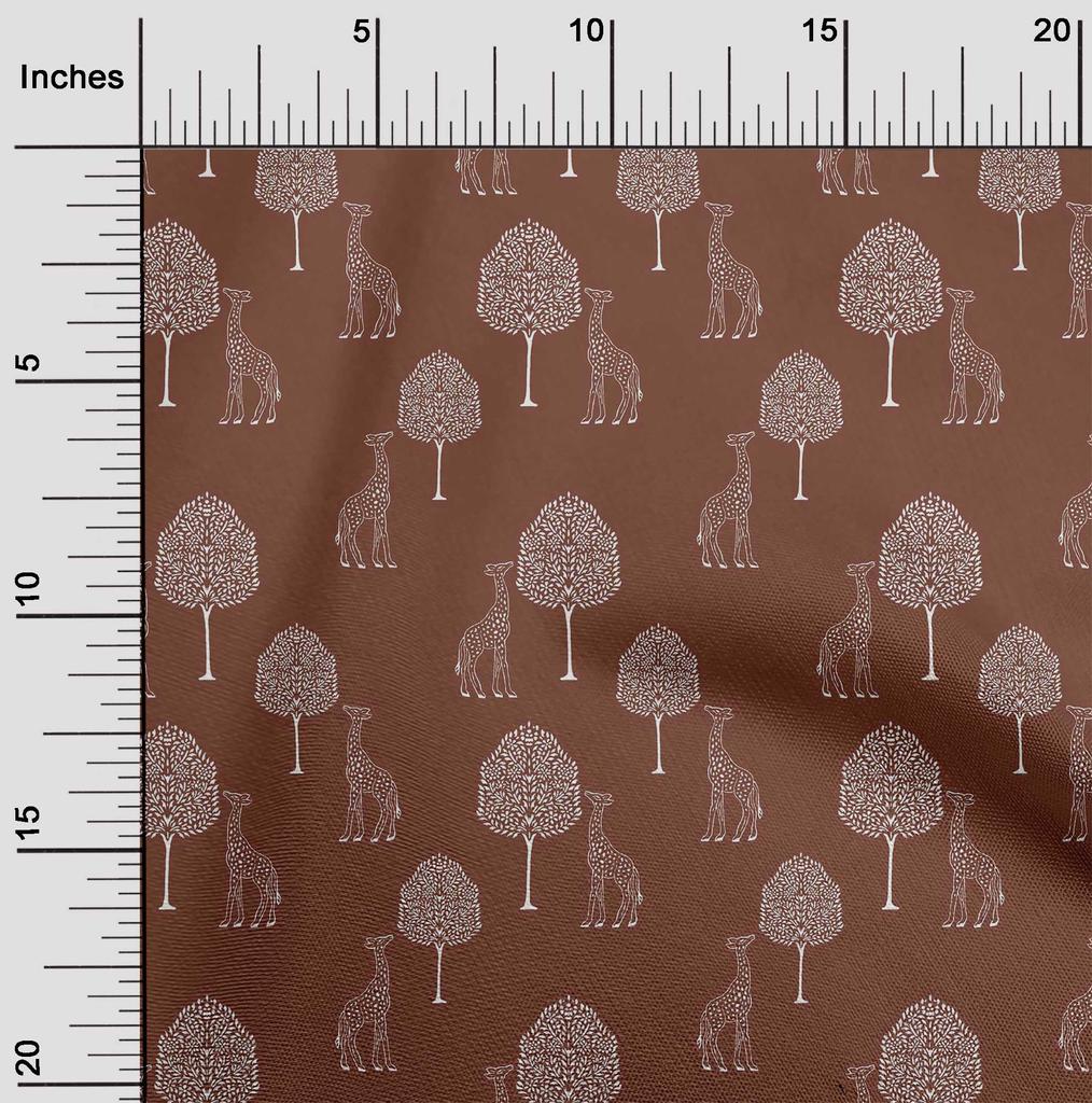 oneOone Cotton Flex Fabric Tree & Giraffe Block Printed Craft Fabric BTY 40 Inch