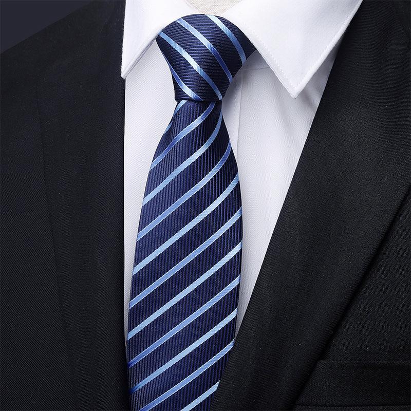 Men'S Blue Business Dress Tie Wedding Groom Work Korean Version Zipper-Style No-Beater Tie Gift Box