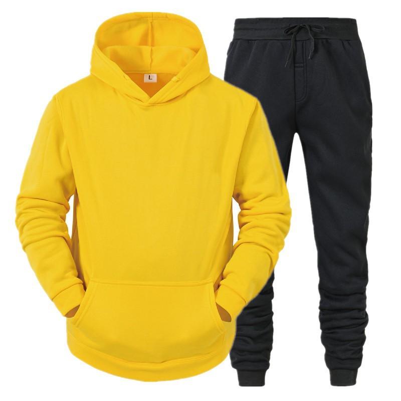 

Men s And Women s Casual Blank Solid Color Suit Fleece Loose Sweater Sweatpants Two-piece Suit XXXL жовтий