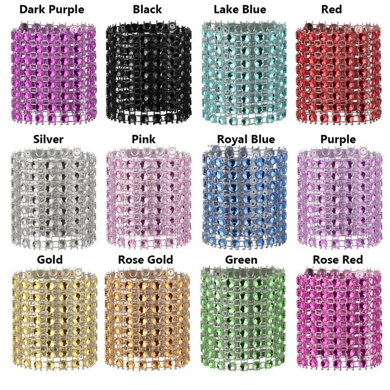 10Pcs Napkin Rings Silver Gold Rhinestone Bows Holder Ring Serviette Buckles Wedding Event Decoration Party Supplies