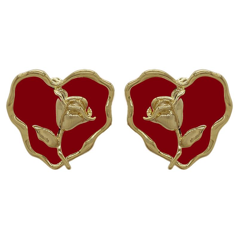 Elegant S925 Sterling Silver Rose Heart Stud Earrings: High-End Luxury Design