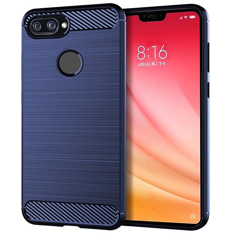 Cover Per Xiaomi Redmi 13C / Poco C65 - Custodia In Silicone Morbido TPU Con Design Carbonio E Texture Spazzolata - Blu
