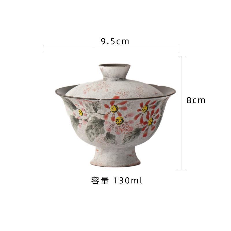 

130ml Powder Yin Hand-painted Flowers High Foot Gaiwan Luxury Tea Tureen Tea Bowl With Lid Kit Tea Maker Cover Bowl Cha Craft