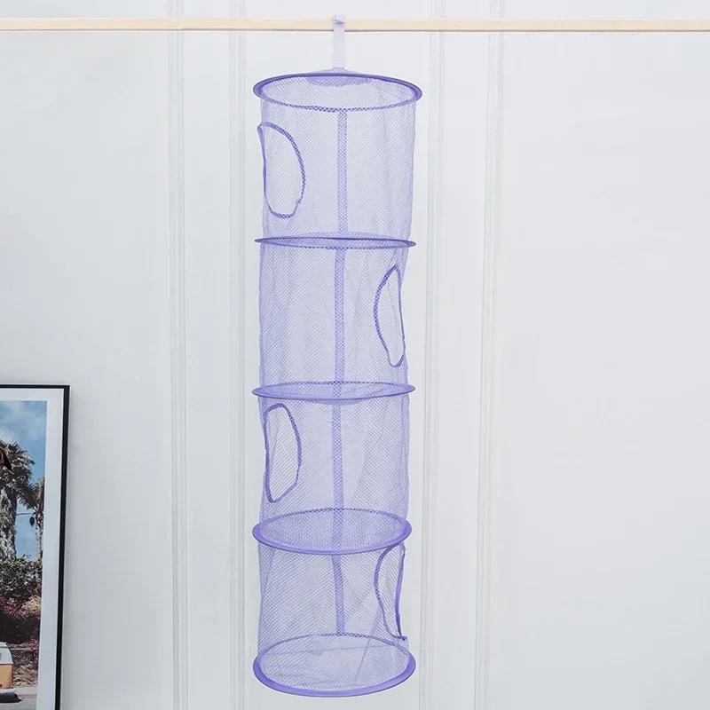 Foldable Hanging Mesh Storage Organizer Net Drying Basket Strong Hanging Space Saver for Bathroom Bedroom Wardrobe Household