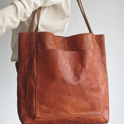 Sac à main rétro en cuir ciré pour femme - Sac fourre-tout souple, de grande capacité et tendance avec poches et bandoulière simple