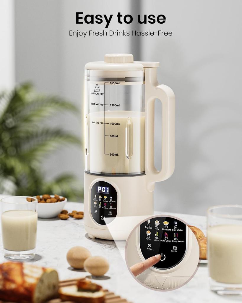 55oz Family-Size Nut Milk Maker, Almond/Oat/Soy/Cashew Milk, Juice & Smoothie, Auto Clean, Delay Start, Boil & Keep Warm
