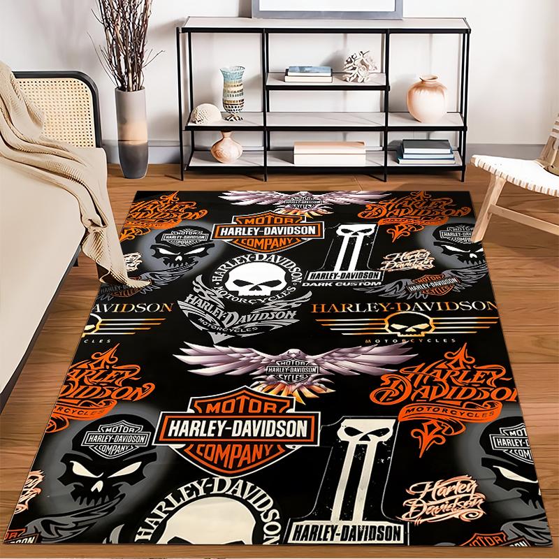 Harley Davidson Inspired Carpet with Skull, Wings, and Logo Designs Suitable for use as an anti-slip for living room bedroom sofas